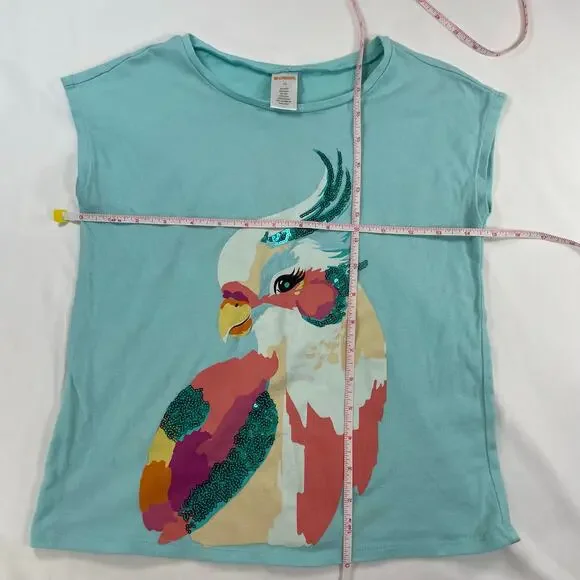 Gymboree Girls Parrot Sequin Graphic T-Shirt Blue Size 10 Tropical Bird Tee - Picture 5 of 5